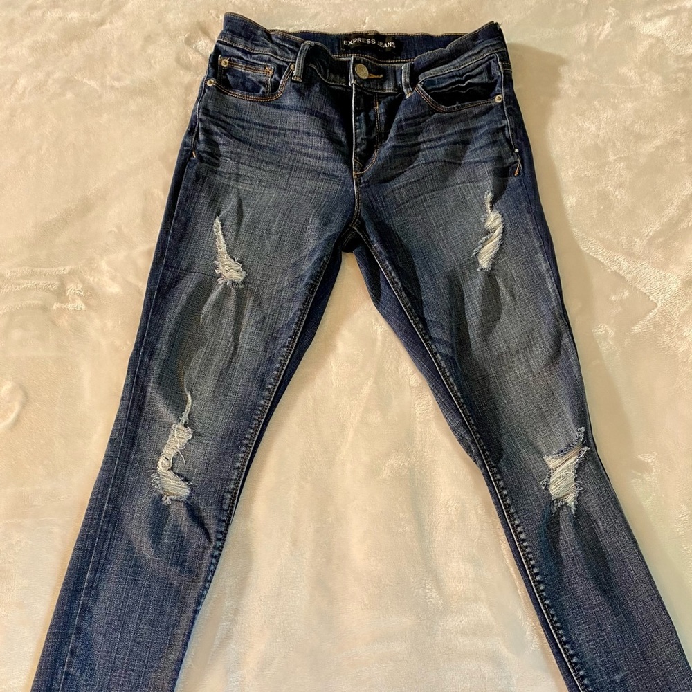 Express distressed denim leggings